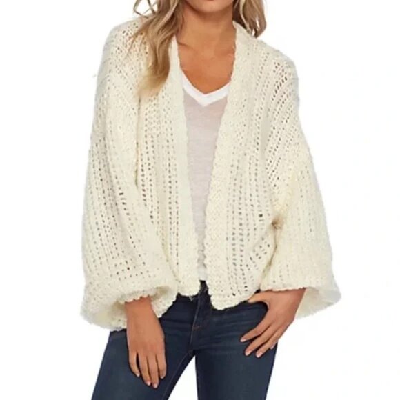 Free People Chamomile Knit Ballon Sleeve Cardigan - Cream - Size Medium - Picture 9 of 9